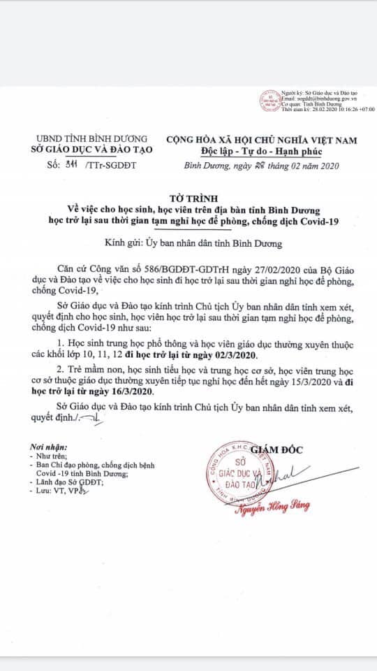 Thông báo Học sinh được nghỉ học đến hết ngày 15/ 3 /2020 nhằm đảm bảo an toàn sức khỏe cho các em